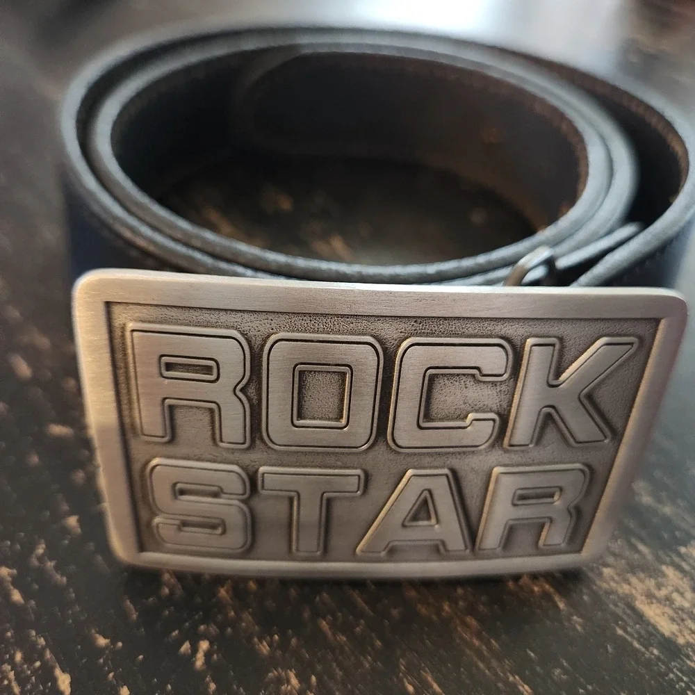 Great American Buckle Co. Pure Pewter Rock Star Belt 2001 Buckle Leather 38 - 40